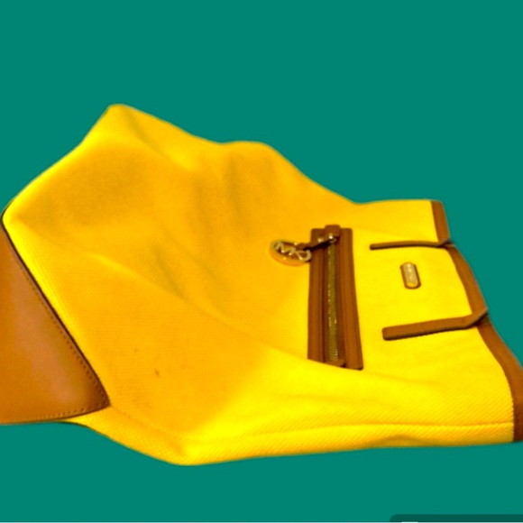 Michael Kors Kempton Canvas Large Tote Bag Sunshine Yellow EUC - Picture 4 of 9